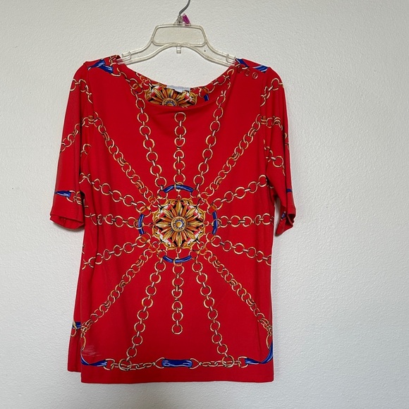 Orange Chain Print Women's Top - Picture 1 of 5
